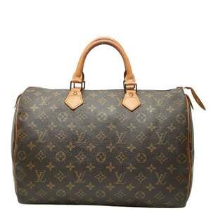 LOUIS VUITTON Brown Monogram Leather Speedy 35 Boston Bag